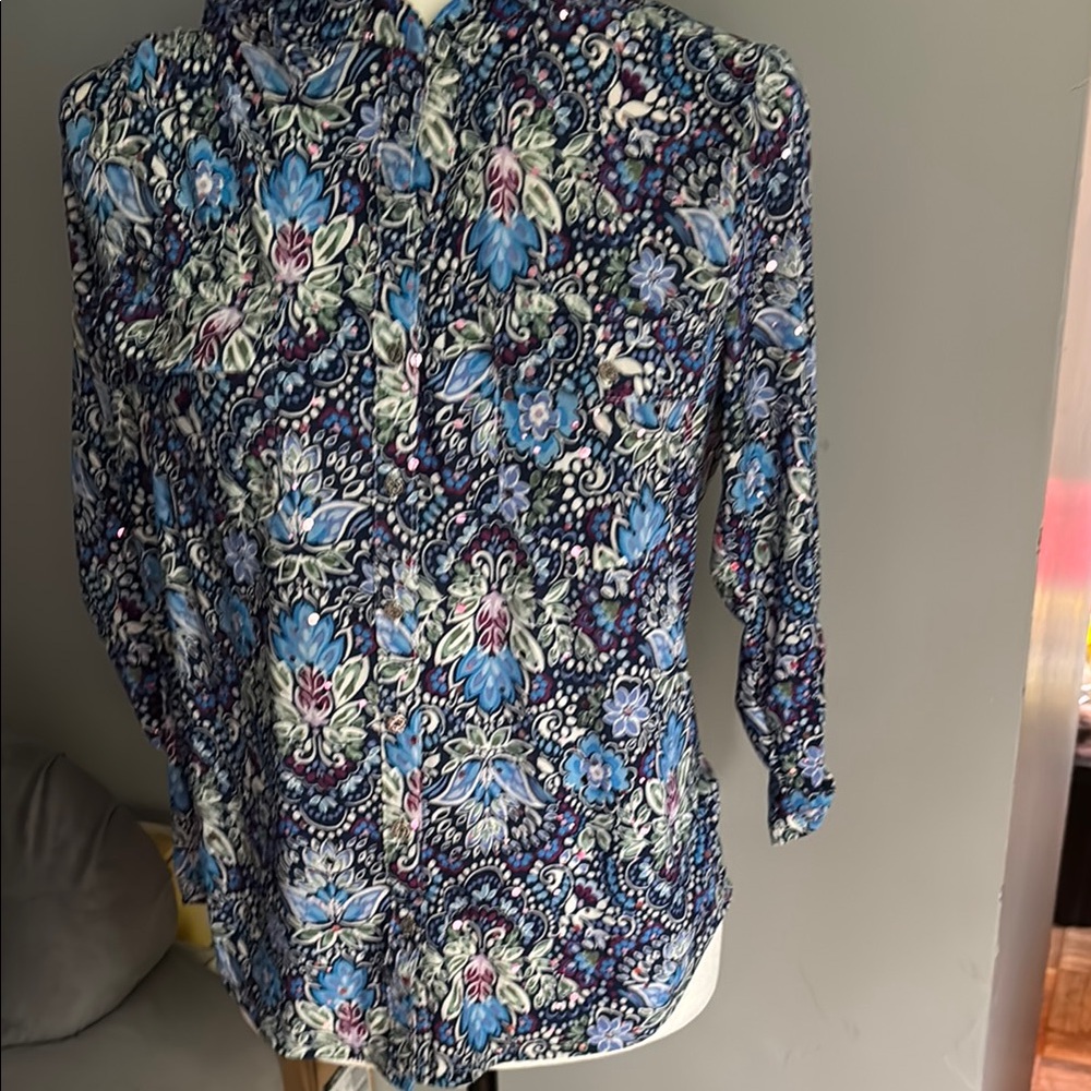 Blue Long Sleeve Button Down Shirt with Dress Collar